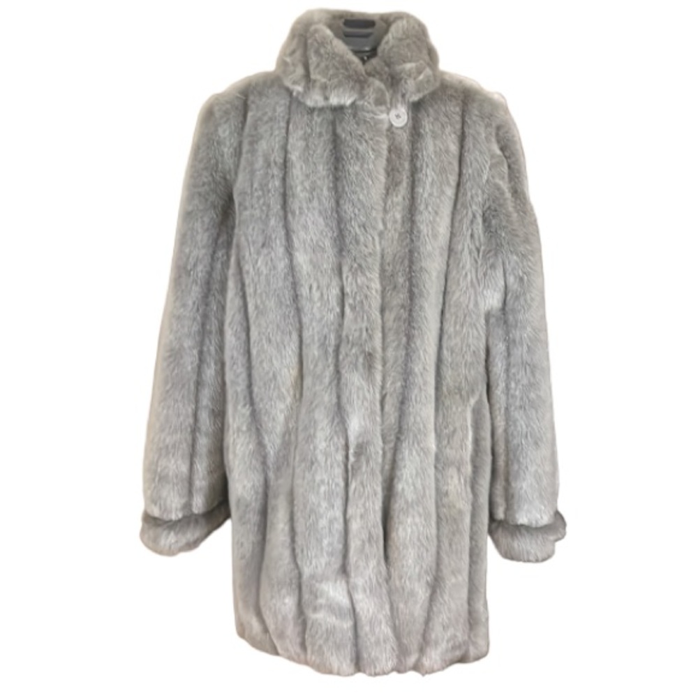 Dennis Basso Faux Fur Grey Coat Size Medium
